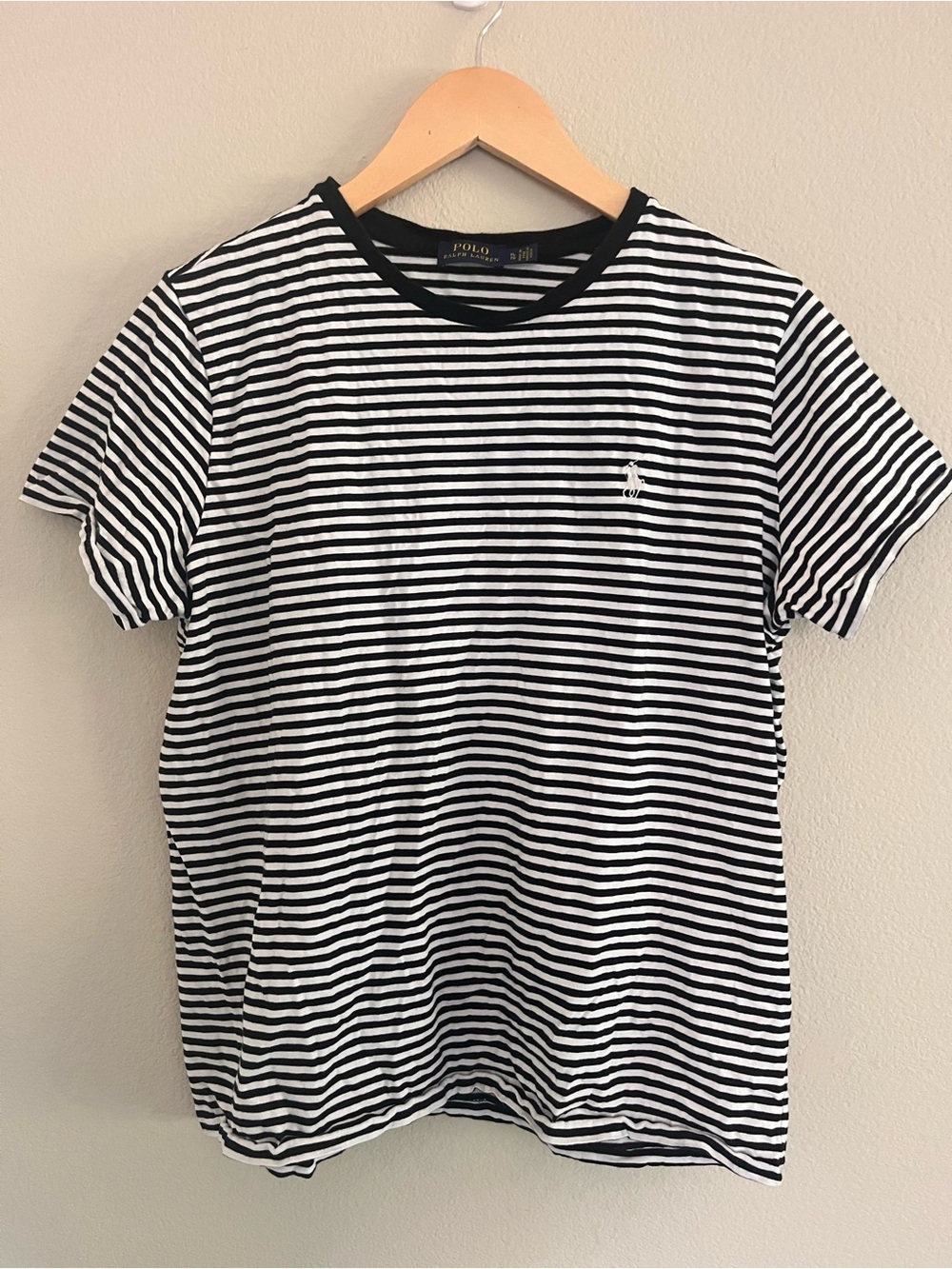 Ralph Lauren Women’s Black and White Striped Short Sleeve Tee XL preppy classic